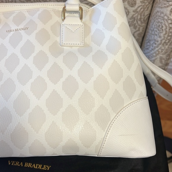 Like NEW Vera Bradley Emma Satchel in Ikat Diamonds Oyster all Genuine Leather - Picture 5 of 12